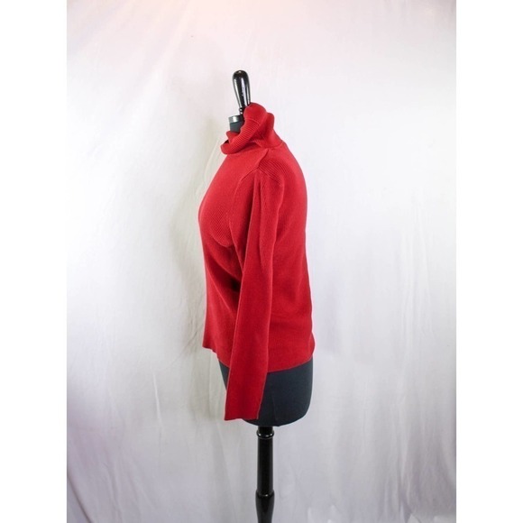 Talbots Ribbed Turtleneck Sweater 100% Cotton Red Size L - Picture 2 of 4